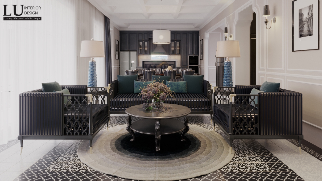Thiết kế phòng khách Biệt thự theo phong cách Indochine của LU Design.