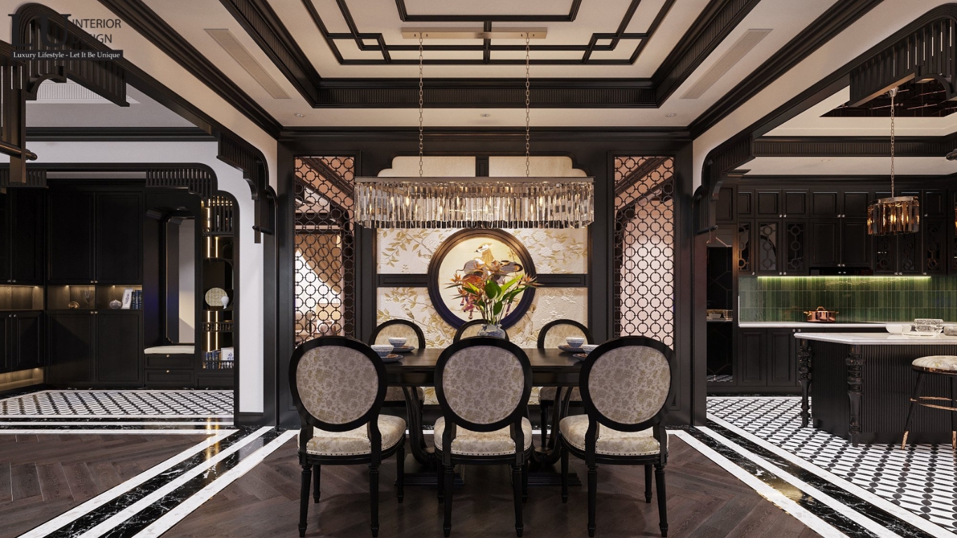 Ứng dụng hình khối thanh lịch trong thiết kế nội thất theo phong cách Indochine cho không gian sống động hơn.