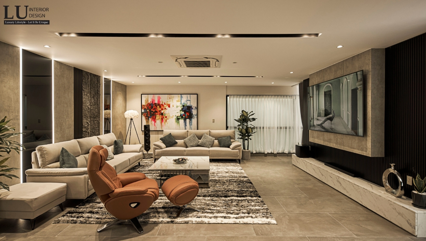 Thiết kế nội thất căn hộ penthouse cao cấp với phòng khách sang trọng, hiện đại và tinh tế