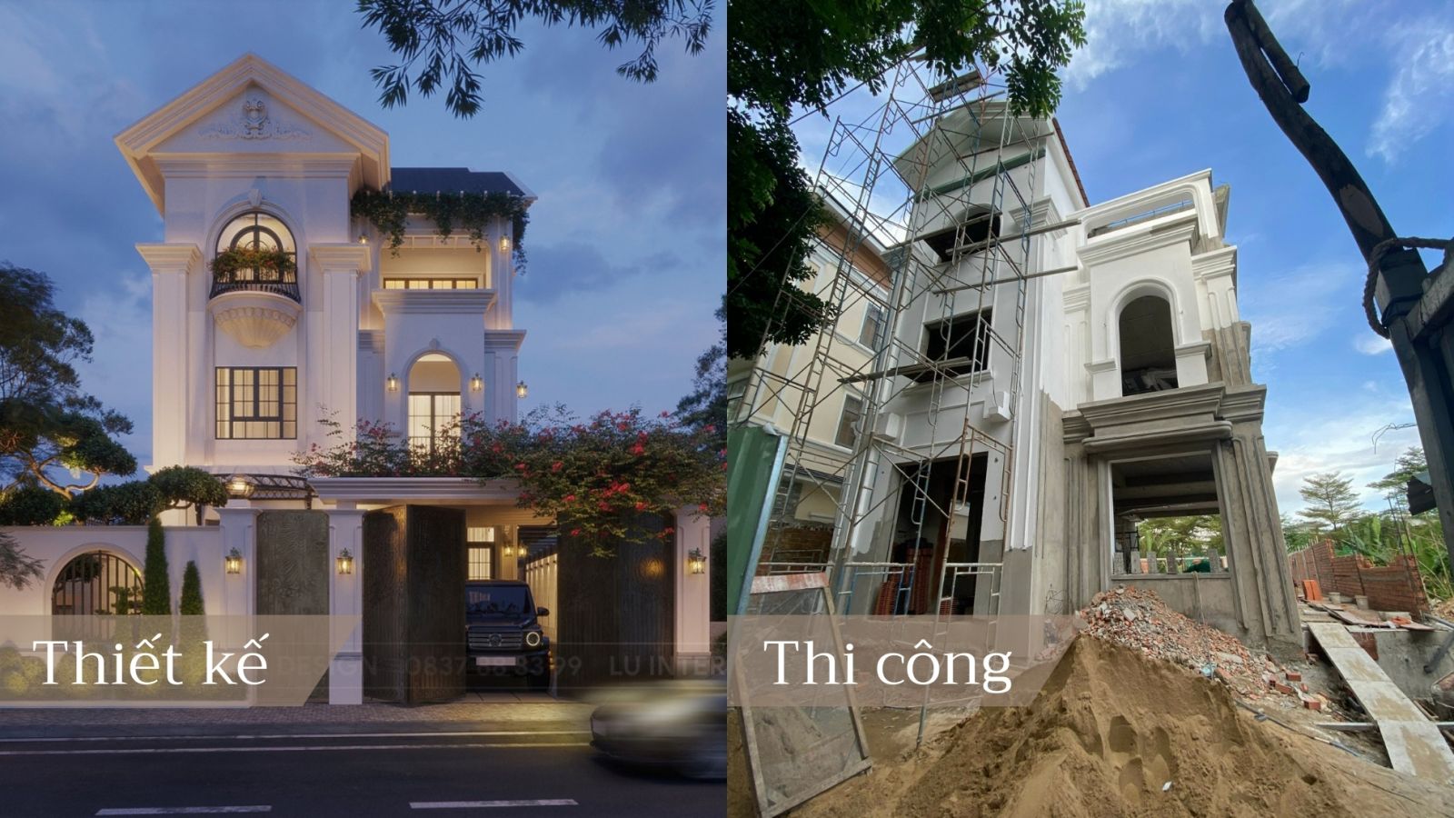 Hình ảnh thiết kế và thi công xây dựng biệt thự thực tế của LU Design