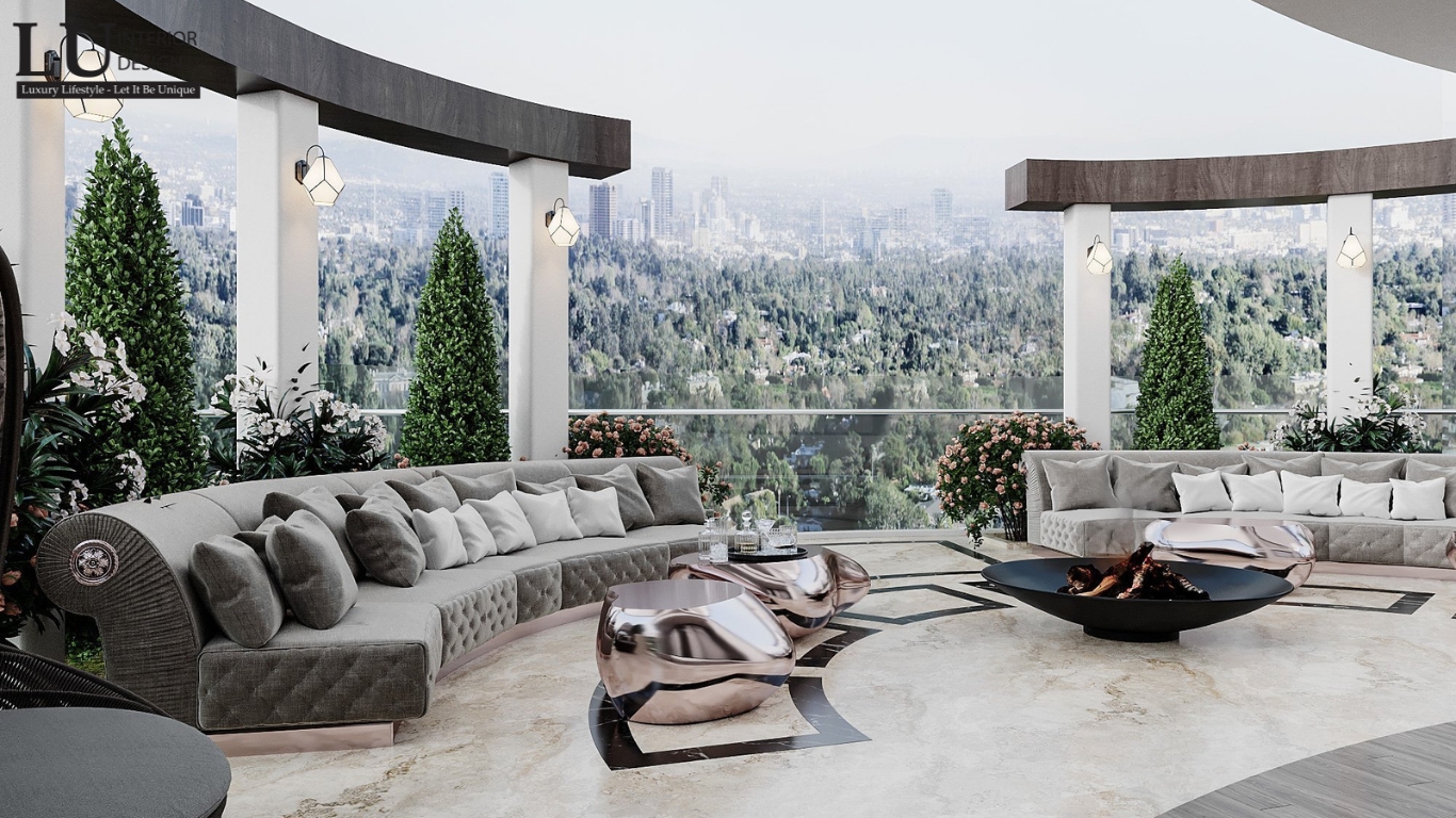 Không gian ngoại cảnh phong cách Modern Classic với ghế sofa sang trọng